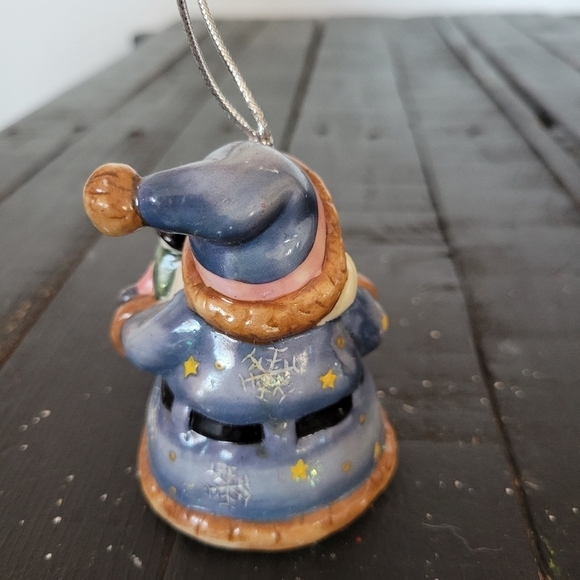 Glazed Ceramic Santa Snowman Christmas Tree Ornament Blue Coat Decor Neutral - Picture 3 of 5